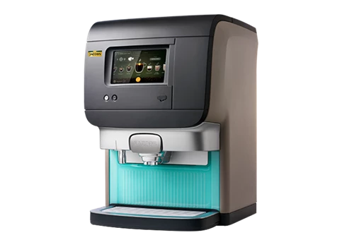 Eine Cafitesse Excellence Compact Touch Kaffeemaschine von Jacobs Professional in der Linksansicht.