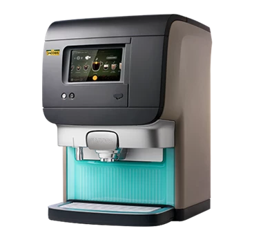 Eine Cafitesse Excellence Compact Touch Kaffeemaschine von Jacobs Professional in der Linksansicht.