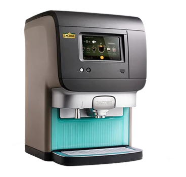 Eine Cafitesse Excellence Compact Touch Kaffeemaschine von Jacobs Professional in der Rechtsansicht.