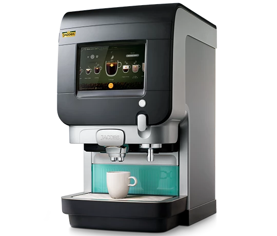 Eine Cafitesse Excellence Touch Kaffeemaschine von Jacobs Professional in der Linksansicht.