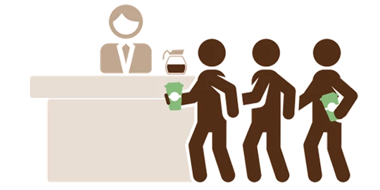 Icon von mehreren Figuren, die sich gerade Kaffee holen.