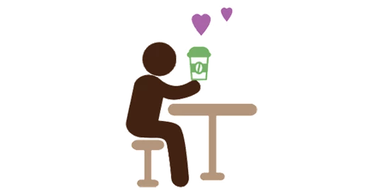 Icon einer Figur am Tisch, die gerade Kaffee trinkt.