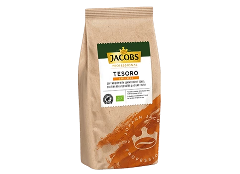 Der Jacobs Tesoro Cafe Crema Bohnenkaffee in der Rechtsansicht.
