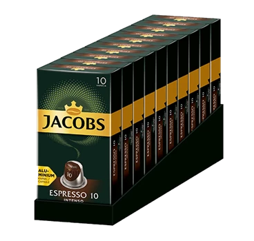Abbildung von Jacobs Professional Espresso 10 Intenso Kaffeekaspeln im Karton.