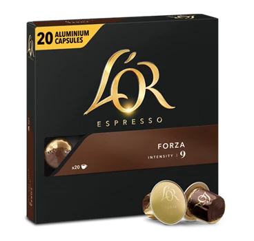 Abbildung des Packshots des Jacobs Professional Produkt L'OR Espresso Forza 9, 20 Kapseln