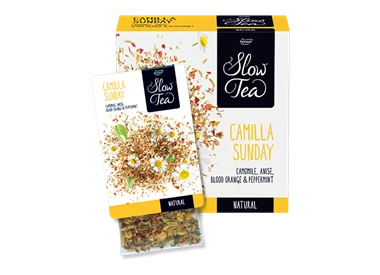 Abbildung des Packshots des Jacobs Professional Produkt Slow Tea Camilla Sunday, Kamillentee, 3 Packungen à 25 Beutel