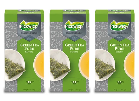 Der Pickwick Green Tea Pure, Grüner Tee, 3 Packungen à 25 Beutel für Ihr Unternehmen!