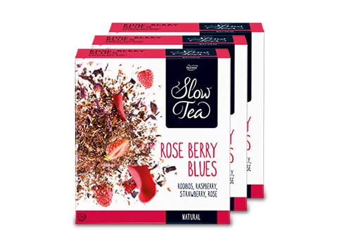 Der Slow Tea Rose Berry Blues, Früchtetee, 3 Packungen à 25 Beutel für Ihr Unternehmen!