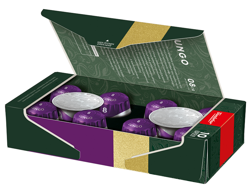 Jacobs Lungo 8 Intenso Kaffeekapseln Artikel: 4057024 - Einzelverpackung geöffnet