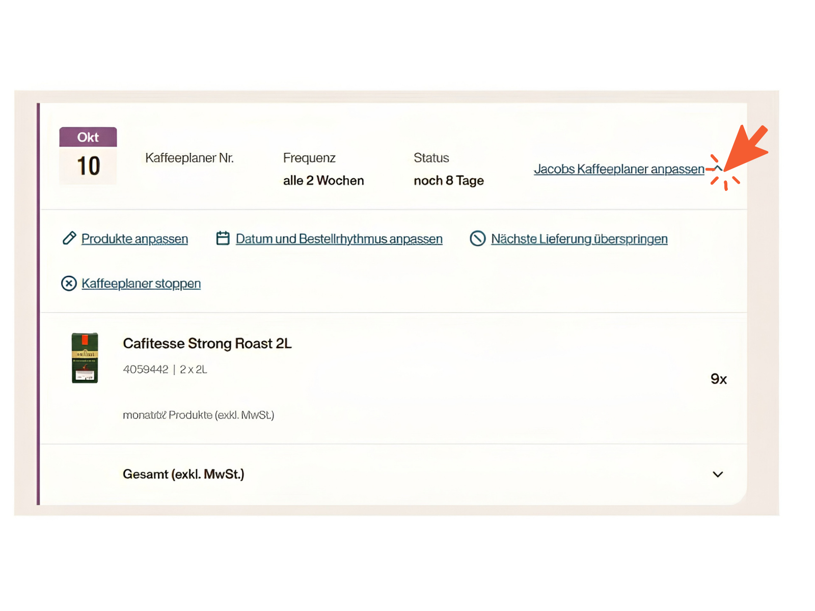 Screenshot aus dem Webshop zum Kaffeeplanner