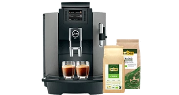 Jacobs Kaffeemaschine Jura WE8 mit Jacobs Good Origin Bohnenkaffee